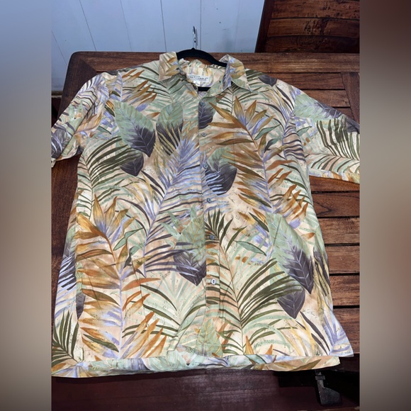 Tori Richard Hawaiian Shirt Mens L Cotton Lawn Brown Green Palm Leaf Leaves - Picture 5 of 6